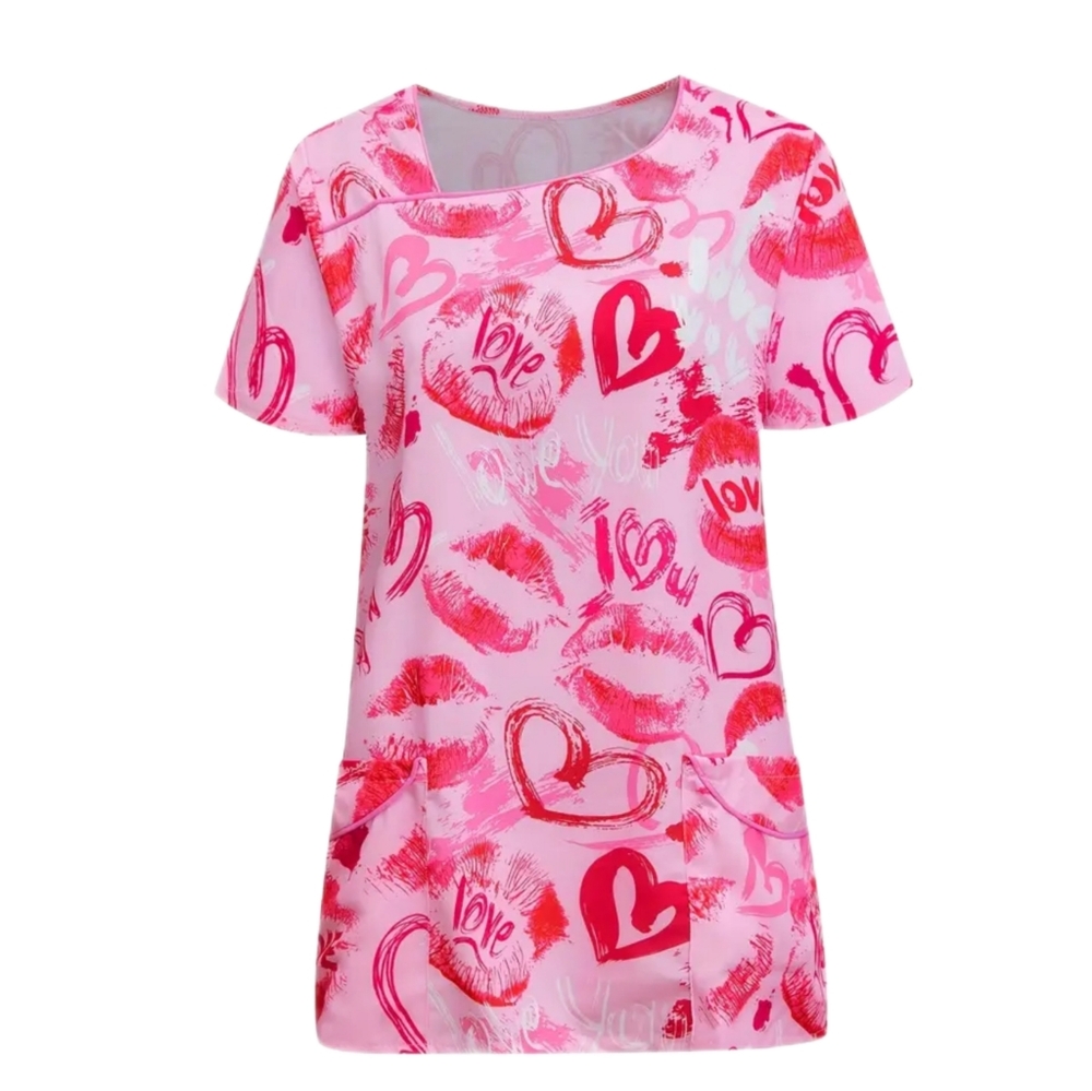 Graphic Scrub Top Womens Small